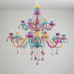 Macaron 18 (12+6) Light Chandelier with Multi Colours Crystal Candle Mini Style for Kid's Room, Children