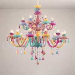 Macaron 18 (12+6) Light Chandelier with Multi Colours Crystal Candle Mini Style for Kid's Room, Children