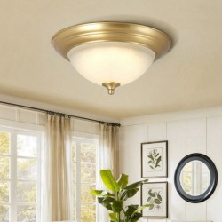 Rustic / Lodge Nordic Pure Brass Round Ceiling Light with Glass Shade