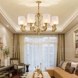 European Pure Brass Chandelier with Glass Shade