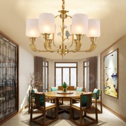 European Pure Brass Chandelier with Glass Shade