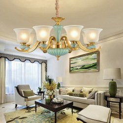 European Pure Brass Macaron Chandelier with Glass Shade