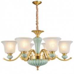 European Pure Brass Macaron Chandelier with Glass Shade