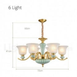 European Pure Brass Macaron Chandelier with Glass Shade