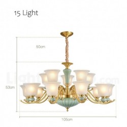 European Pure Brass Macaron Chandelier with Glass Shade