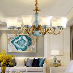 European Macaron Pure Brass Ceramics Chandelier