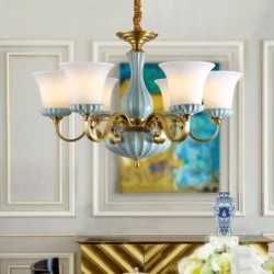 European Macaron Pure Brass Ceramics Chandelier