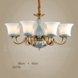 European Macaron Pure Brass Ceramics Chandelier