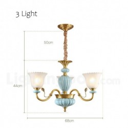 European Pure Brass Ceramics Macaron Chandelier with Glass Shade