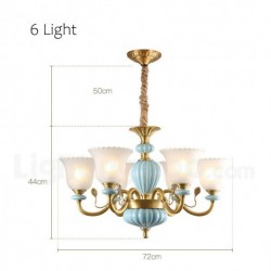 European Pure Brass Ceramics Macaron Chandelier with Glass Shade