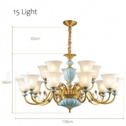 European Pure Brass Ceramics Macaron Chandelier with Glass Shade