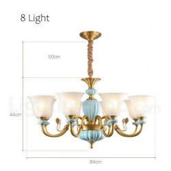 European Pure Brass Ceramics Macaron Chandelier with Glass Shade