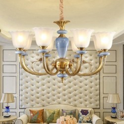 European Pure Brass Ceramics Luxurious Macaron Chandelier