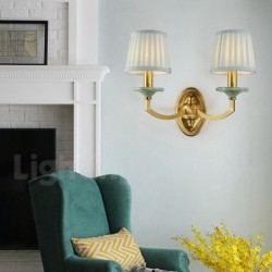 European Pure Brass Wall Light with Fabric Shade