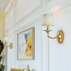 European Pure Brass Wall Light with Fabric Shade