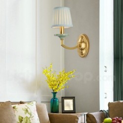 European Pure Brass Wall Light with Fabric Shade