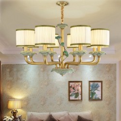 Pure Brass Ceramics Macaron European Chandelier with Fabric Shade