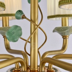 Pure Brass Ceramics Macaron European Chandelier with Fabric Shade