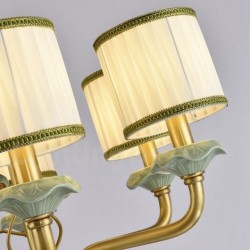 Pure Brass Ceramics Macaron European Chandelier with Fabric Shade