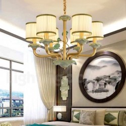 Pure Brass Ceramics Macaron European Chandelier with Fabric Shade