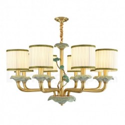 Pure Brass Ceramics Macaron European Chandelier with Fabric Shade