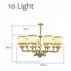 Pure Brass Ceramics Macaron European Chandelier with Fabric Shade