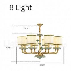 Pure Brass Ceramics Macaron European Chandelier with Fabric Shade