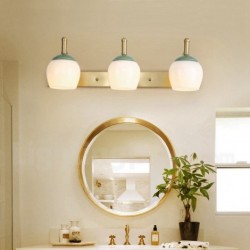 European Retro Pure Brass Bathroom Wall Light with Glass Shade