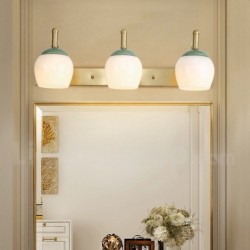 European Retro Pure Brass Bathroom Wall Light with Glass Shade