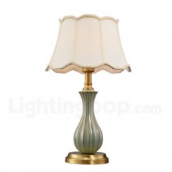 European Pure Brass Table Lamp with Fabric Shade