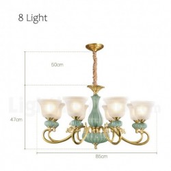 European Retro Pure Brass Ceramics Chandelier with Glass Shade