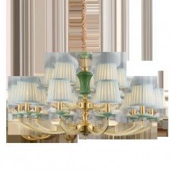 European Pure Brass Ceramics Macaron Luxurious Chandelier with Fabric Shade