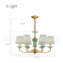 European Pure Brass Ceramics Macaron Luxurious Chandelier with Fabric Shade