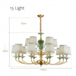 European Pure Brass Ceramics Macaron Luxurious Chandelier with Fabric Shade