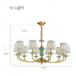 European Pure Brass Ceramics Macaron Luxurious Chandelier with Fabric Shade