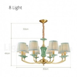 European Pure Brass Ceramics Macaron Luxurious Chandelier with Fabric Shade