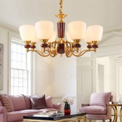 Pure Brass American Rustic European Chandelier with Glass Shade