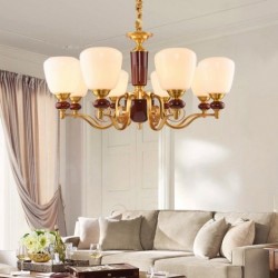 Pure Brass American Rustic European Chandelier with Glass Shade