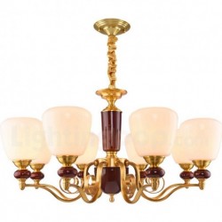 Pure Brass American Rustic European Chandelier with Glass Shade
