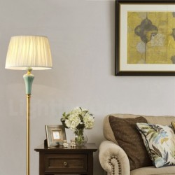 European Modern Contemporary Pure Brass Ceramics Floor Lamp with Fabric Shade