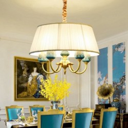 European Ceramics Pure Brass Chandelier with Fabric Shade