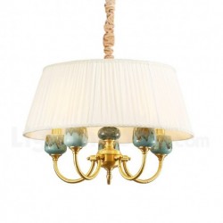 European Ceramics Pure Brass Chandelier with Fabric Shade