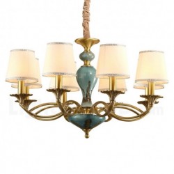 European Macaron Pure Brass Ceramics Chandelier with Fabric Shade