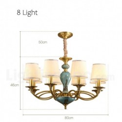 European Macaron Pure Brass Ceramics Chandelier with Fabric Shade