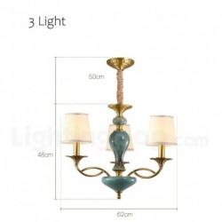 European Macaron Pure Brass Ceramics Chandelier with Fabric Shade