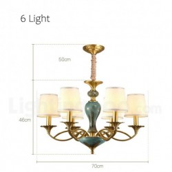 European Macaron Pure Brass Ceramics Chandelier with Fabric Shade