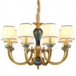 European Pure Brass Ceramics American Chandelier with Fabric Shade