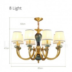 European Pure Brass Ceramics American Chandelier with Fabric Shade