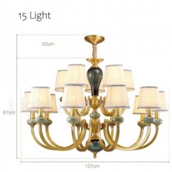 European Pure Brass Ceramics American Chandelier with Fabric Shade