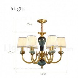 European Pure Brass Ceramics American Chandelier with Fabric Shade